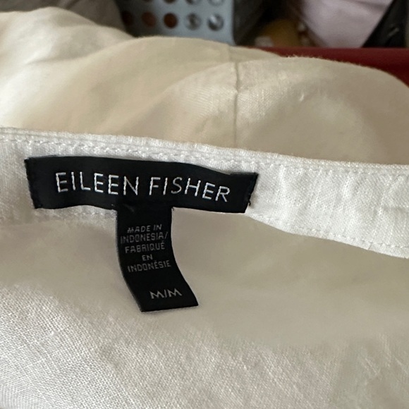 EILEEN FISHER mandarin collar white organic linen long sleeve blouse size medium - Picture 2 of 7